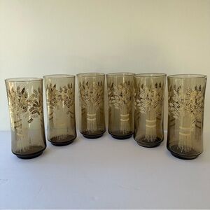 1970s VTG 6 Libbey Franco Wheat Sheaf Pattern Water Glasses Tumbler